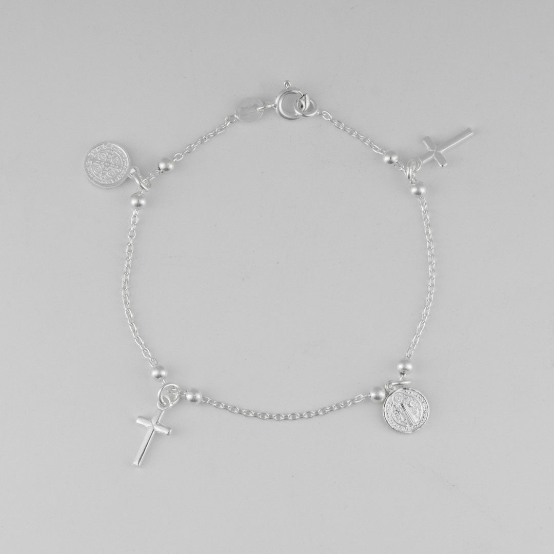 PULSERA JUEGO CRUZ Y SAN BENITO 3MM